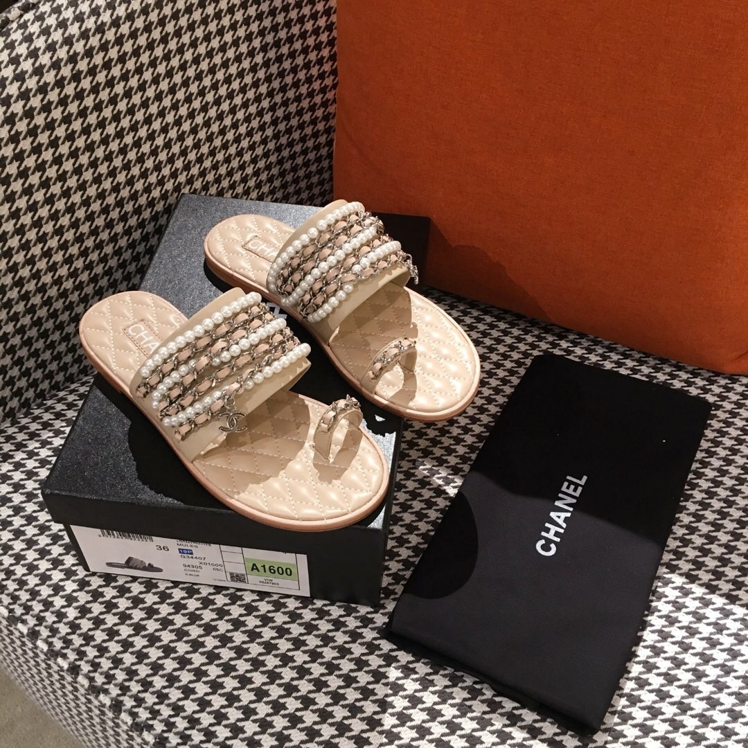 Chanel Flat Sandals G34407 Nude 2019 (KL-9040815 )