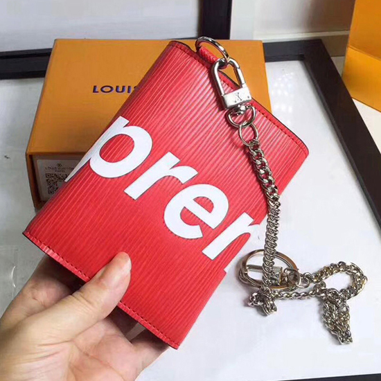 Red Lv Supreme Leather Wallet