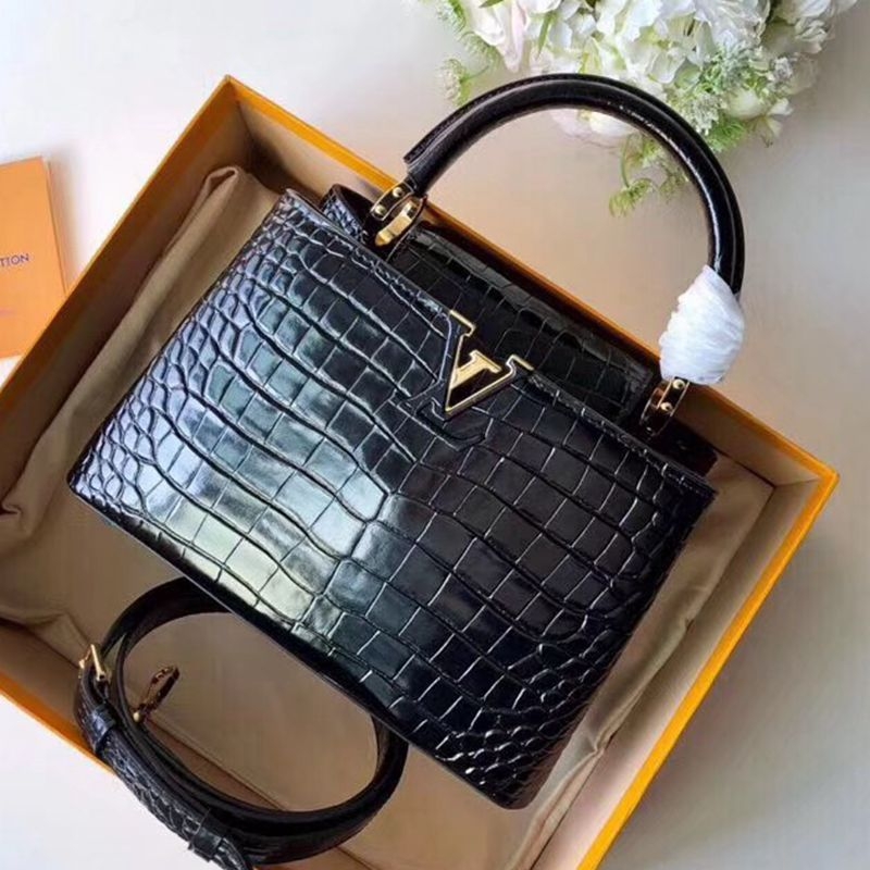Louis Vuitton Capucines BB Top Handle Bag in Crocodilian Leather N92173 Black 2019 (FANG-9050750 )