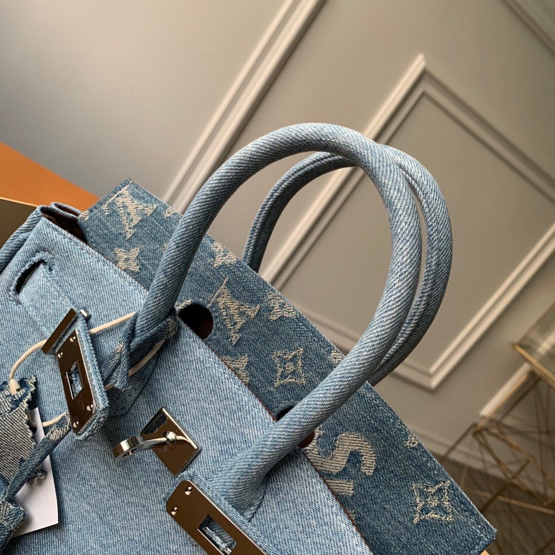 Louis Vuitton x Supreme Denim Humble Travel Birkin 25cm Top Handle Bag M48888 Denim Blue 2019 ...