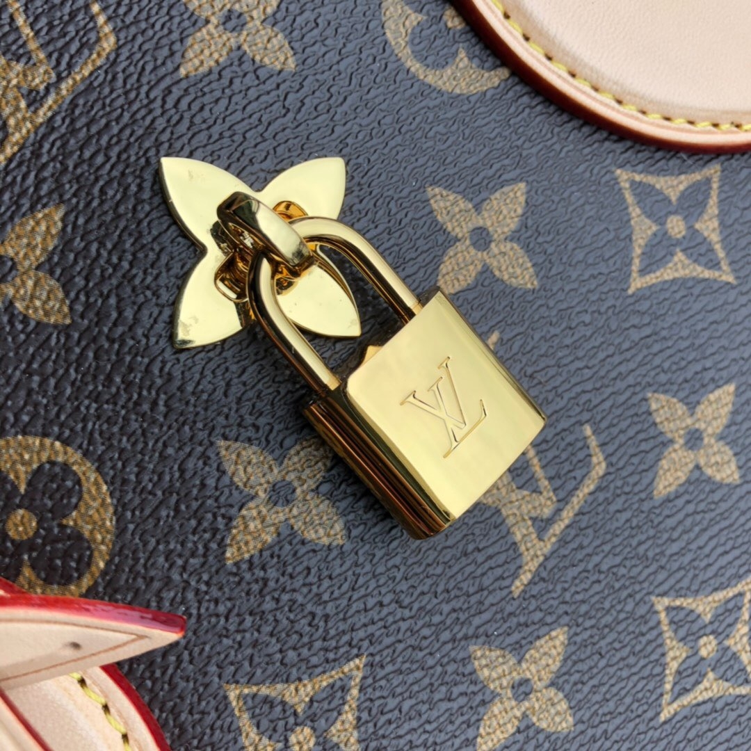 Louis Vuitton M43551 Monogram Flower掛鎖托特包手提包老花杏尺寸： 34x24x13cm - LuxuryGZ