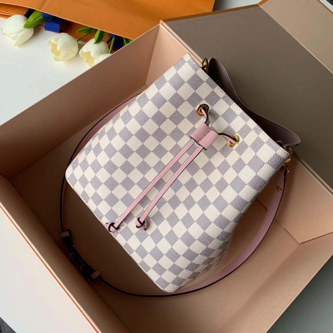 Louis Vuitton Noe Bucket Bag in Damier Azur Canvas N40152 Pink 2019 (KD-9031818 )