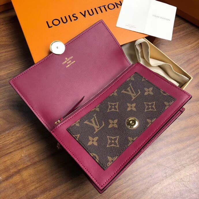 LOUIS VUITTON Monogram Porte Feuille Flore Chain Wallet Pink