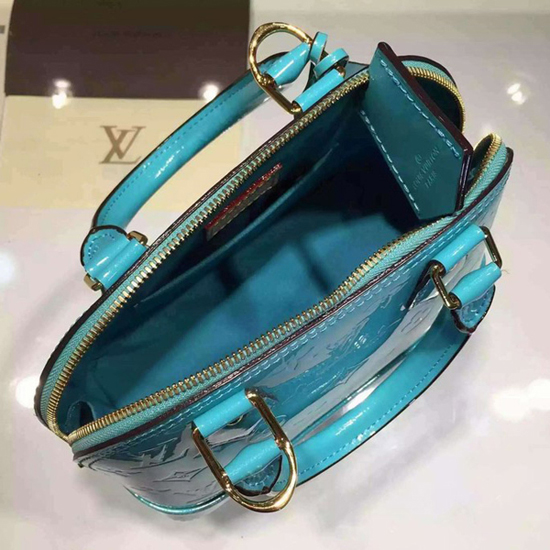 LOUIS VUITTON Monogram Vernis Alma BB Hand Bag Turquoises M90302