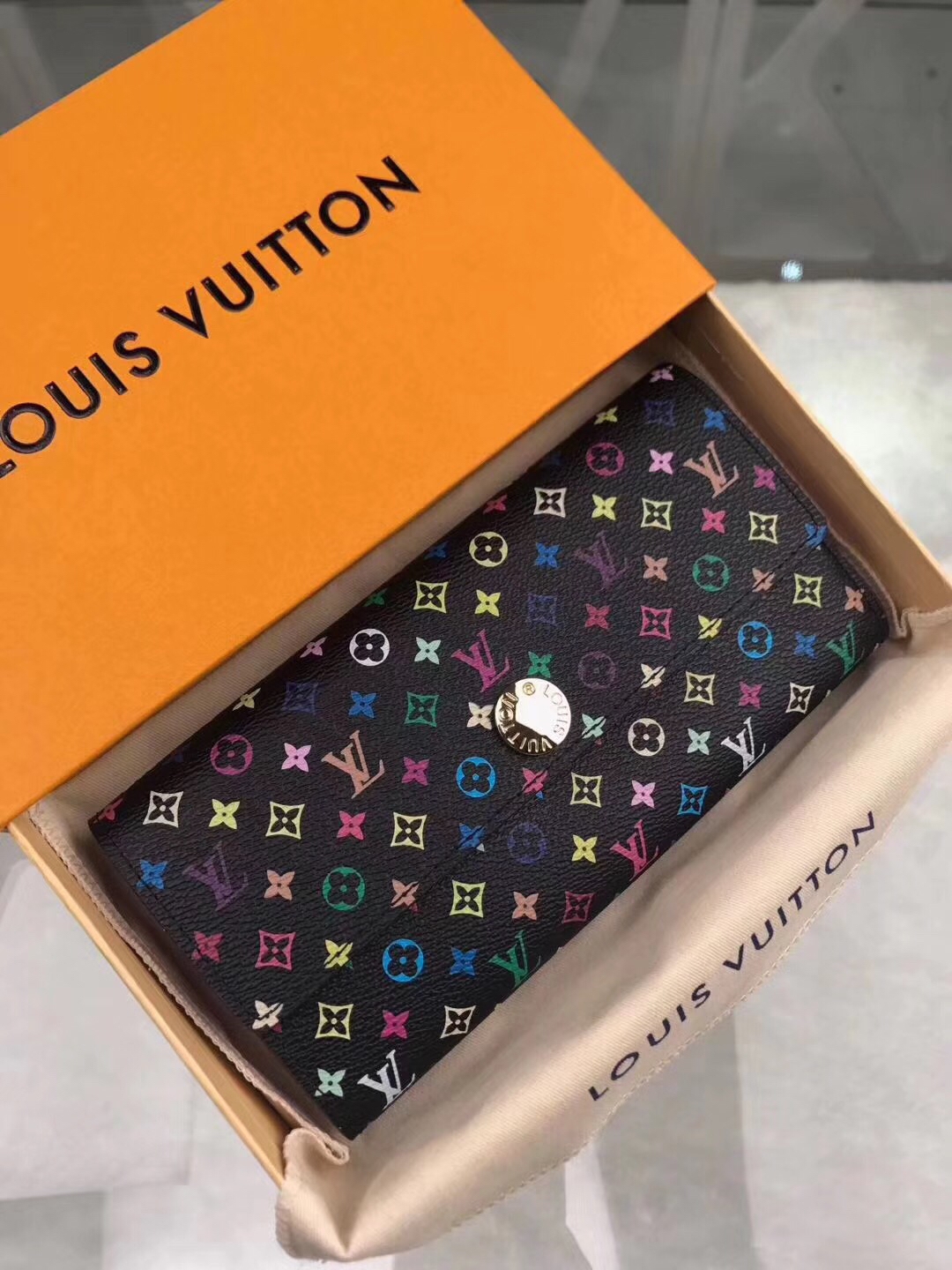Louis Vuitton Black Sarah Wallet Monogram Multicolore M93747
