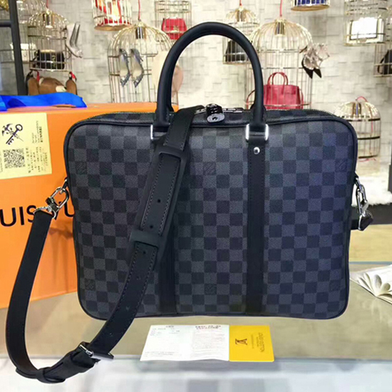 Louis Vuitton Blue Damier Infini Leather Porte Documents Voyage Briefcase  For Sale at 1stDibs