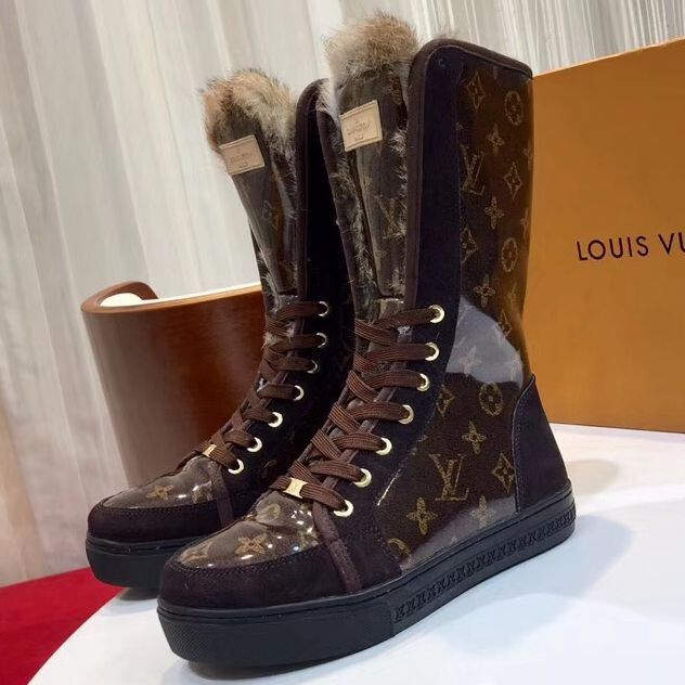 Louis Vuitton Monogram Glaze Canvas Sneaker Boot with Fur 2019 (GD1054-8121511 )
