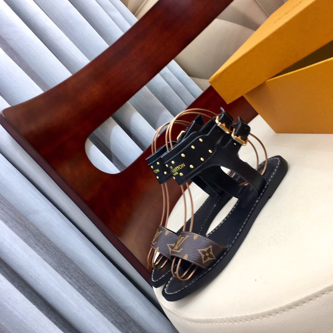 Louis Vuitton Flat Nomad Studs and Monogram Sandals Black 2019 (1050-9051546 )