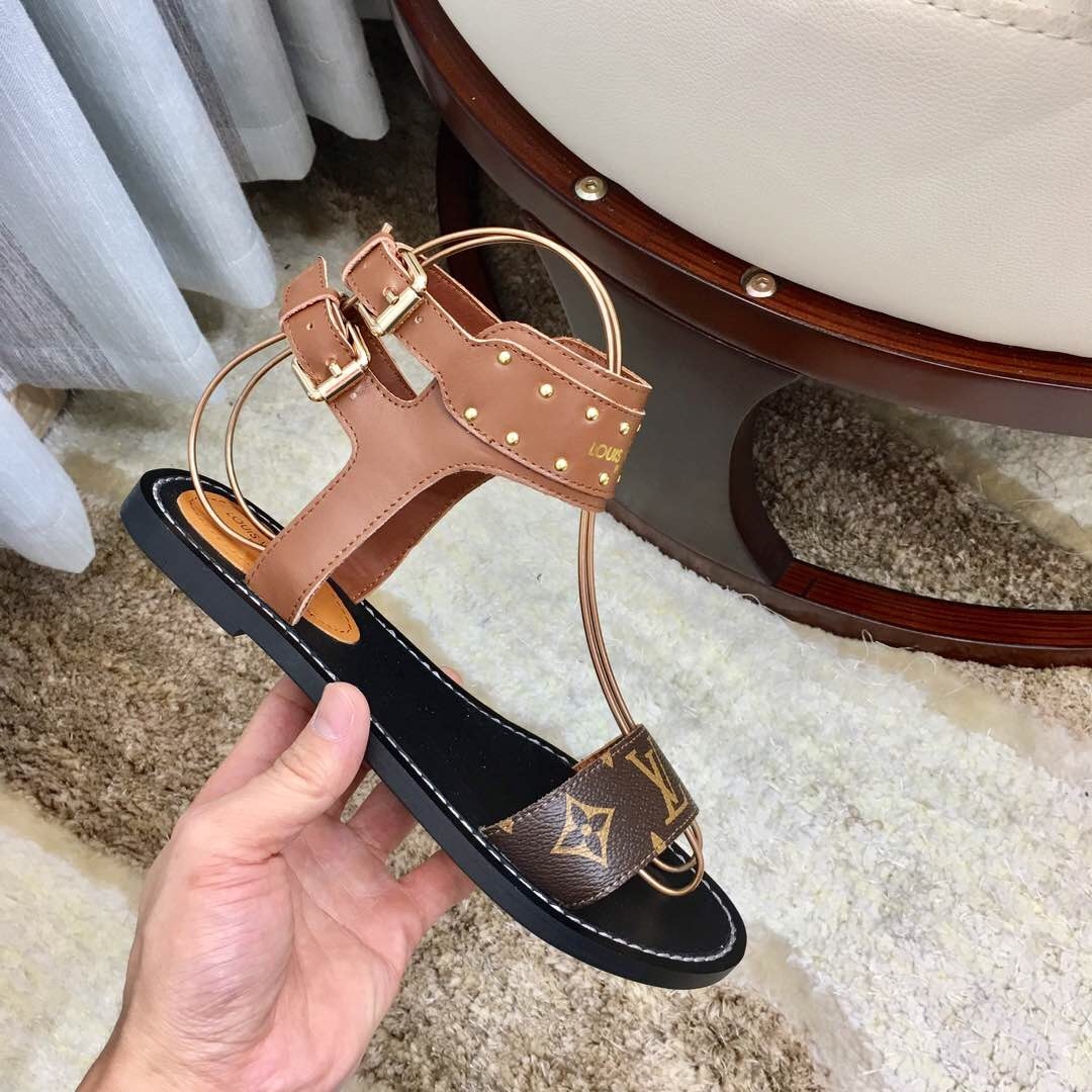 Louis Vuitton Flat Nomad Studs and Monogram Sandals Brown 2019 (1050-9051547 )